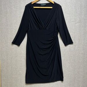 Lauren Ralph Lauren Dress Surplice Neckline Rouching Size 14 Dress Faux Wrap
